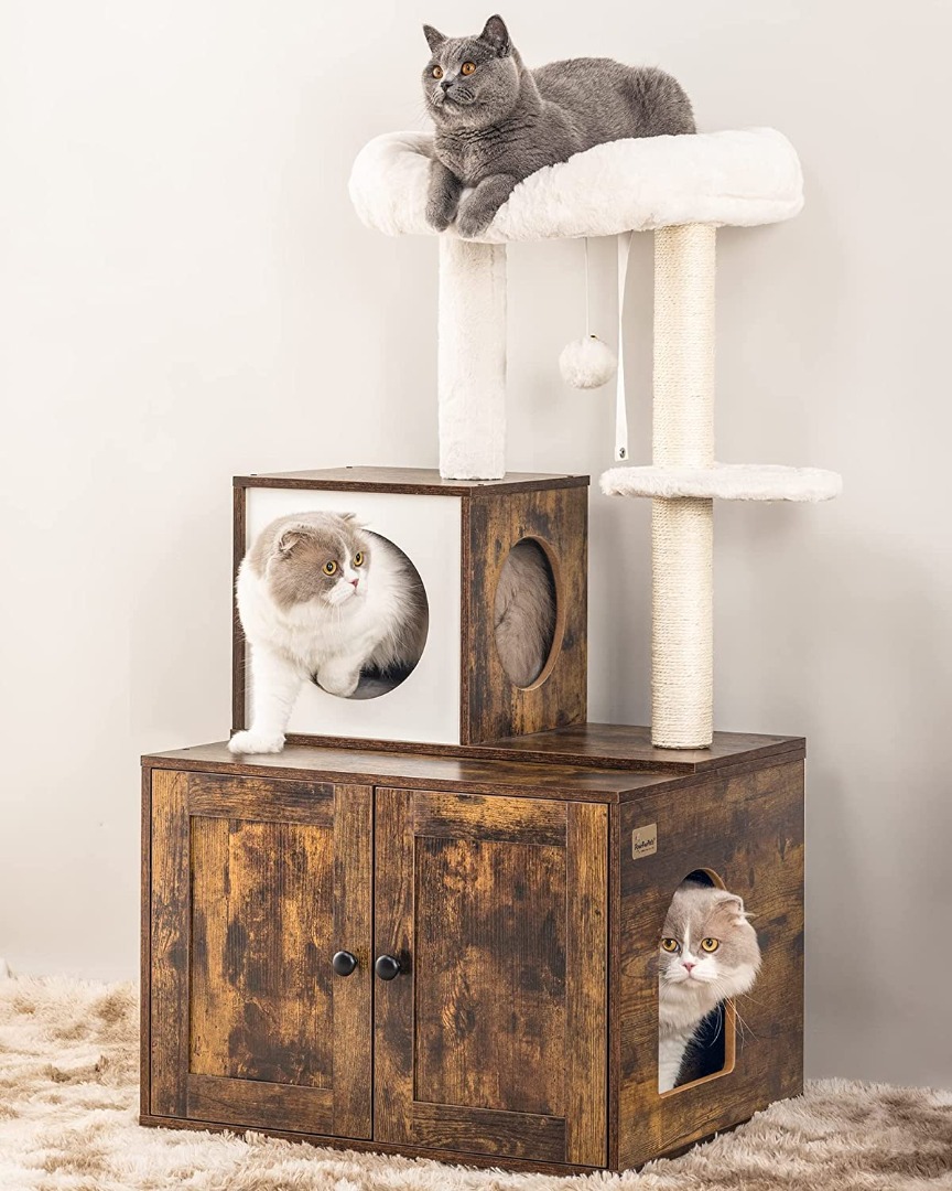 FourFurPets Multipurpose Cat Litter Box Enclosure with Cat Tree and