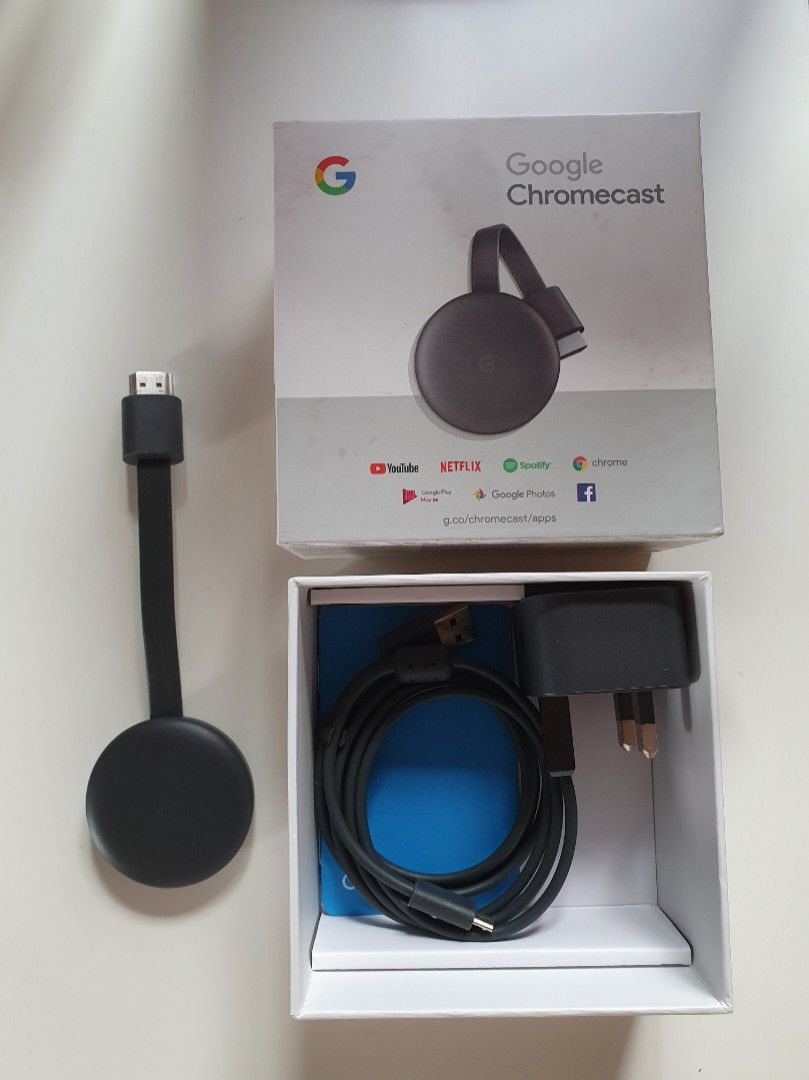 Google Chromecast 3rd Gen, with 3pin UK/SG power adapter, TV & Home