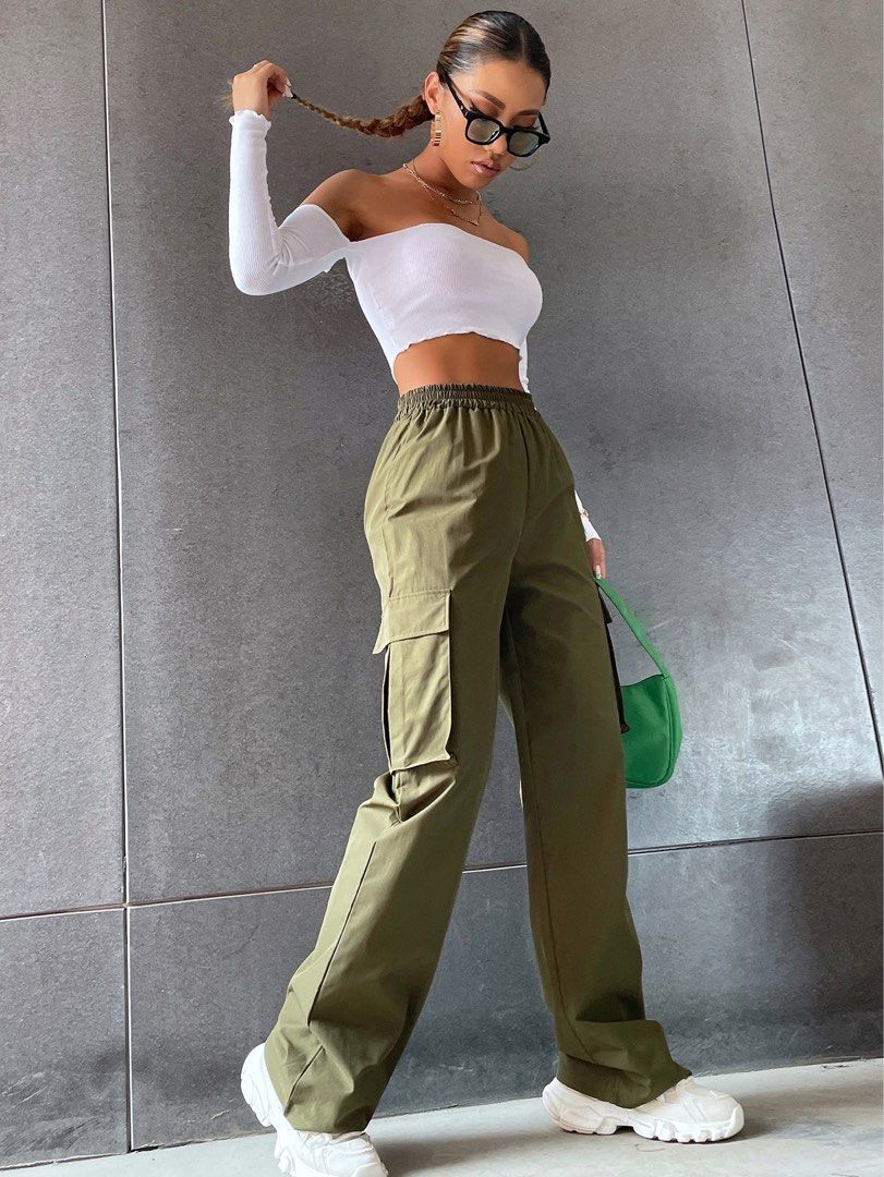 Buy High Waist Stretch Cargo Pants Women Baggy Cargo Jeans with Pocket  Baggy Jogger Relaxed Y2K Pants Fashion Jeans 368army Green 6 at Amazonin