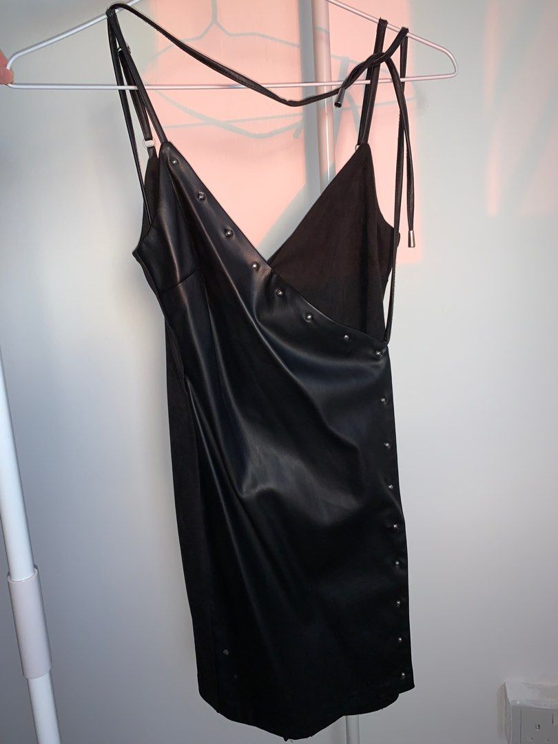 Grunge Balletcore Suede/Leather Dress with Snap Buttons from Bershka,  Women's Fashion, Dresses & Sets, Dresses on Carousell