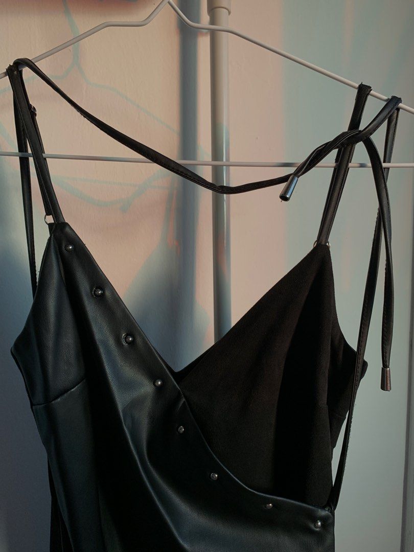 Grunge Balletcore Suede/Leather Dress with Snap Buttons from Bershka,  Women's Fashion, Dresses & Sets, Dresses on Carousell