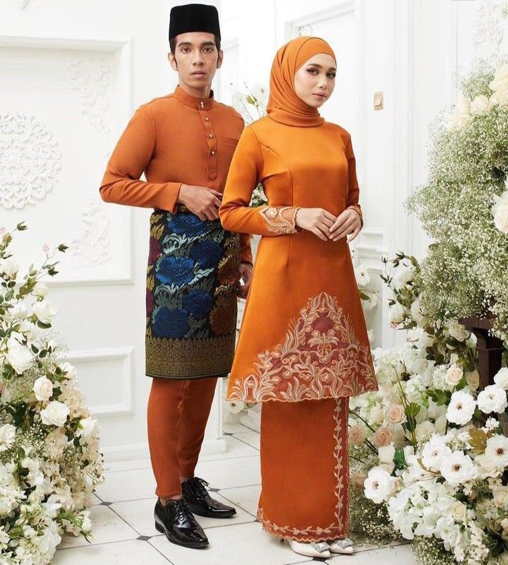 Hijabistahub baju melayu burnt orange size M, Men's Fashion, Muslim