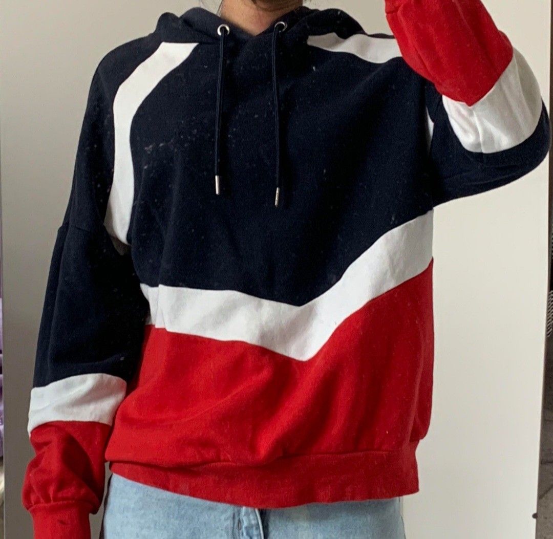 H and m red top white and blue hoodie