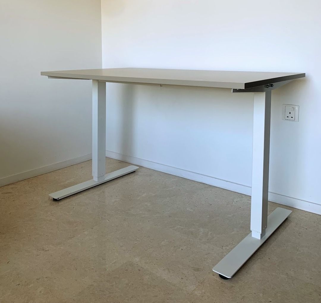 IKEA TROTTEN Desk sit/stand table (beige color), Furniture & Home Living, Furniture, Tables