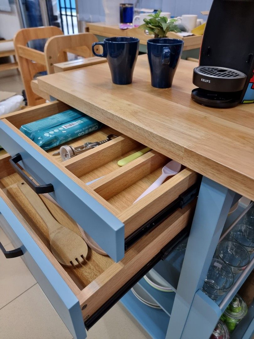 [Brand New] Kitchen Trolley, Kitchen Cart Solid Wood, Furniture