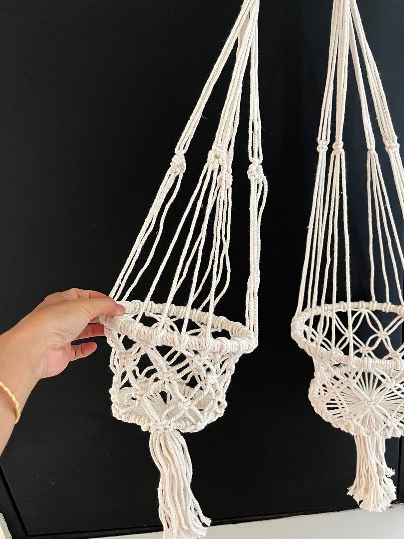 Macrame Rope Hanging Basket, Everything Else on Carousell