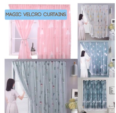 Shading Room No Punching Curtains Window Panel Drapes Door Curtain for  Bedroom Velcro Curtains Room Decor 