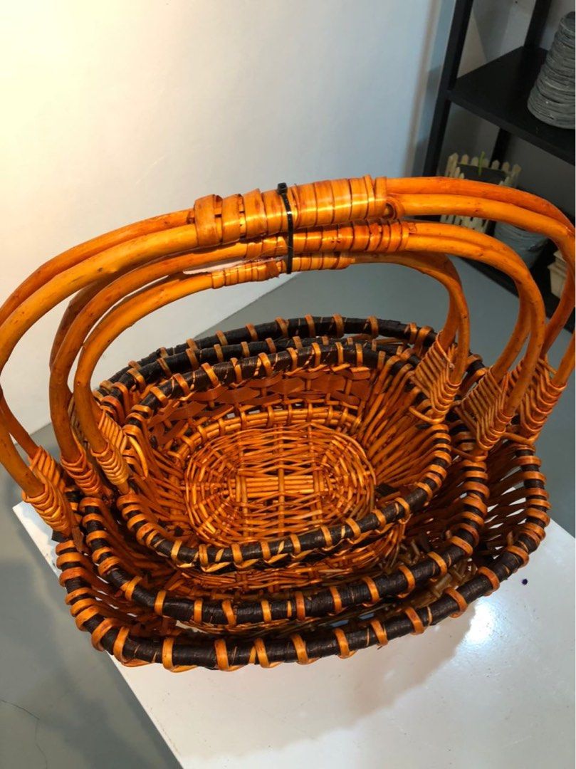 Multipurpose Oval Rattan Basket / Bakul Rotan, Furniture & Home Living ...