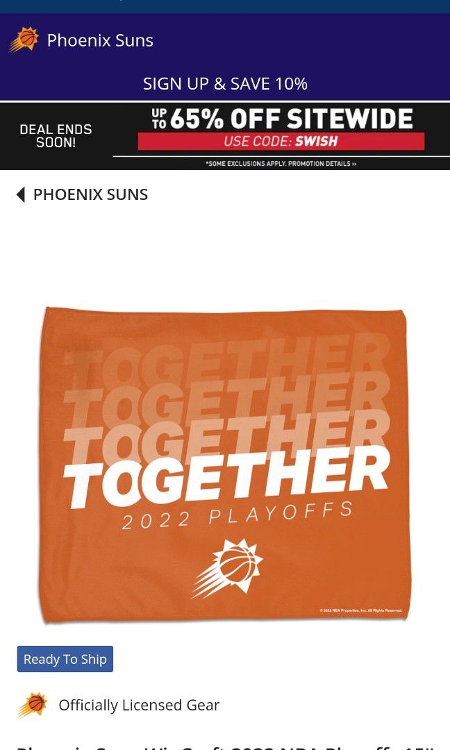 NBA Phoenix Suns Towels (Category: Bedding & Towels) located in Quezon City. Submitted by allije (Listing ID 1224972557, Image 3). Description: BRAND NEW, ORIGINAL With tags 495 each NBA Phoenix Suns WinCraft 2022 Playoffs Rally Towels 15 x 18 inches 52% Cotton, 48% Polyester 200 downpayment needed if COD/COP SM North/Nova/Fairview Mindanao Ave/Congressional Ave Grab/LBC ready Check FB profile for transactions Carousell: ALLIJE nba devin booker c