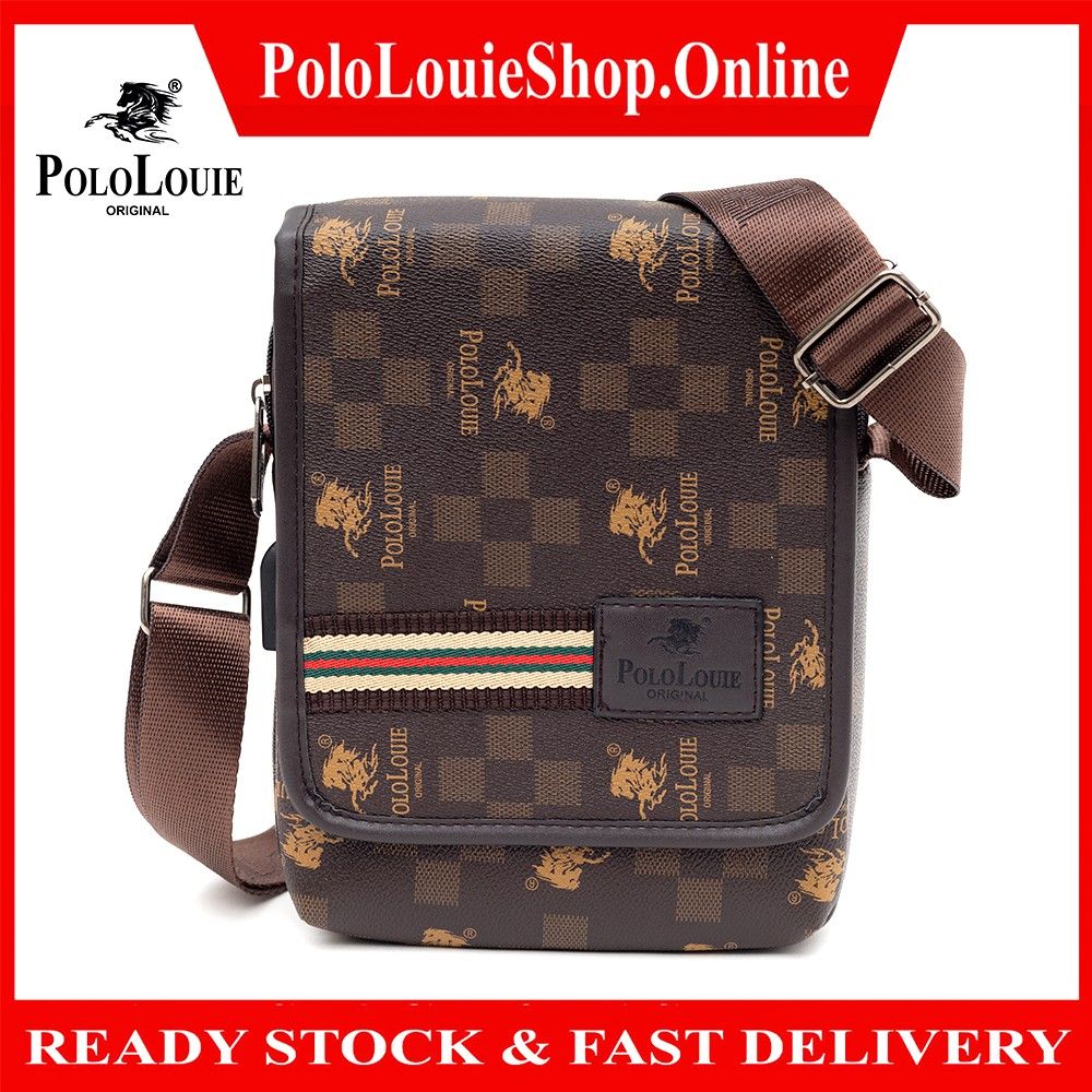 Original Polo Louie Men's Stylish Monogram Leather Messenger Bag