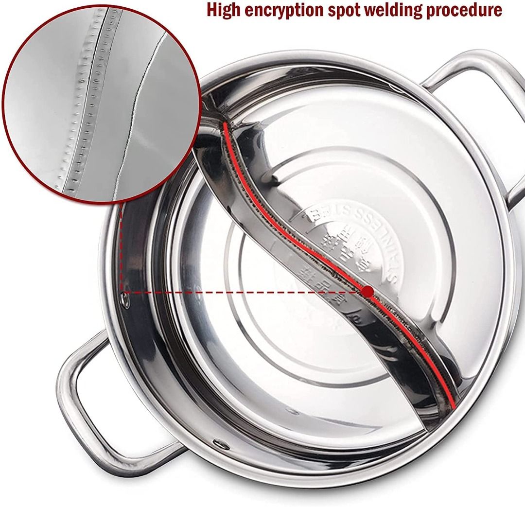 Panghuhu88 11inch Hot Pot with Divider Lid Stainless Steel Shabu Shabu