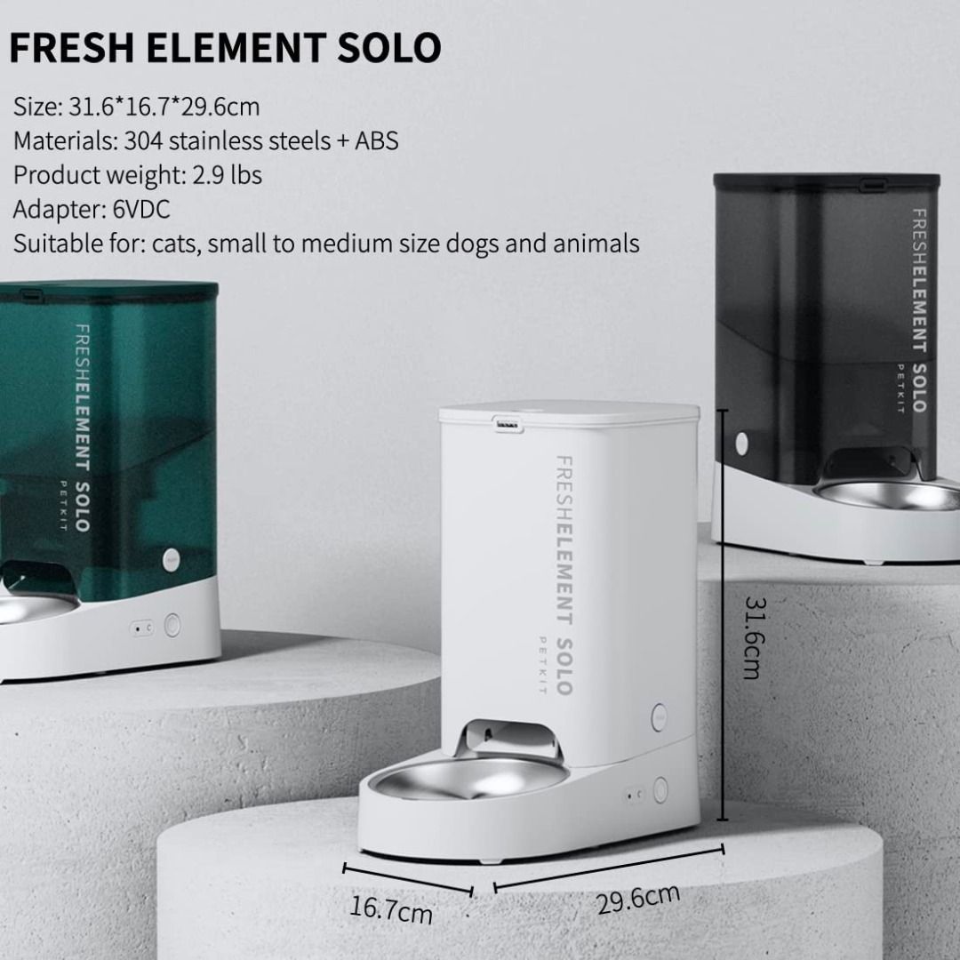 PETKIT Automatic Cat Feeder, FRESH ELEMENT SOLO, App Control 3L Auto