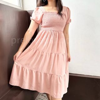 Pink puffed sleeves long dress