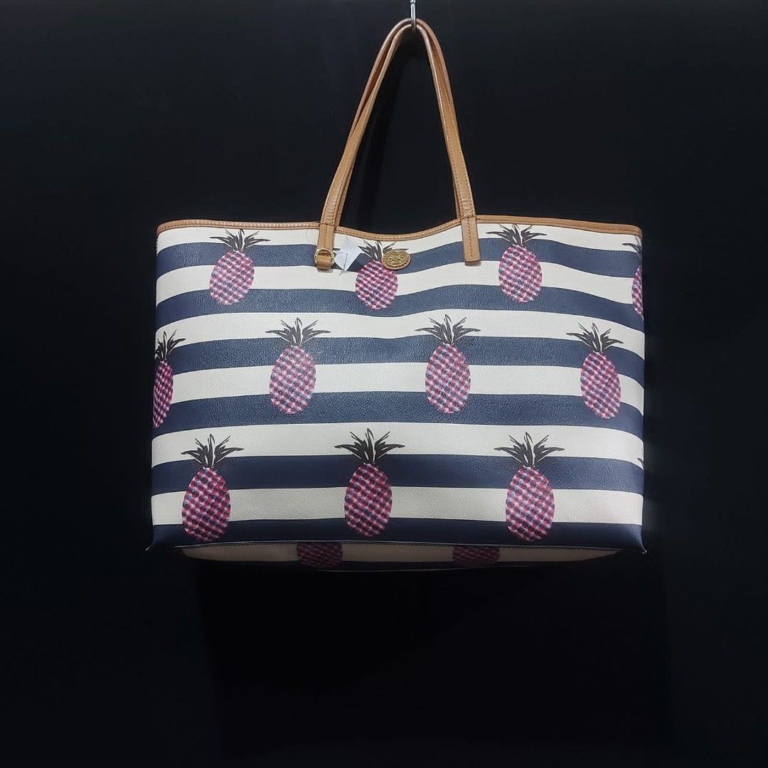 PRELOVED TORY BURCH ORIGINAL TOTE BAG PINEAPPLE STRIPES