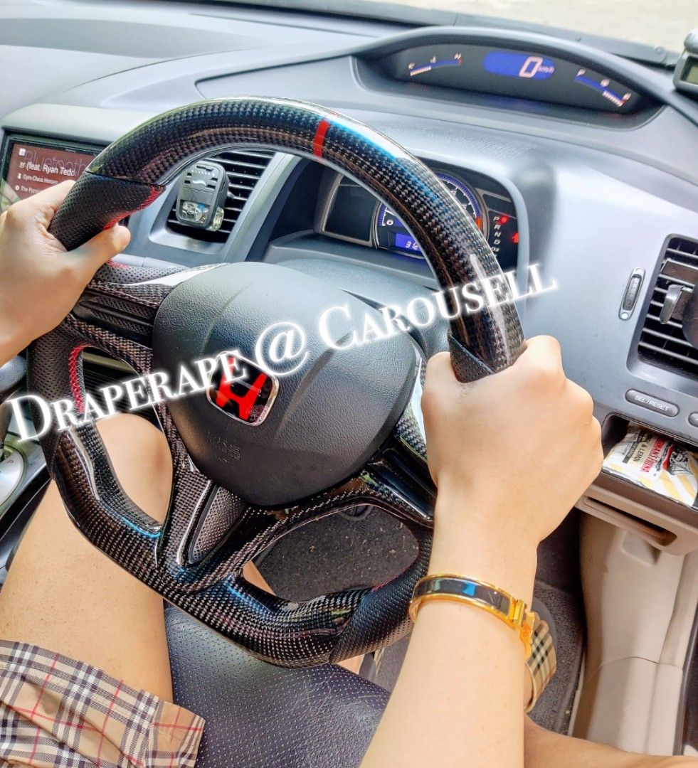 [Ready Stock] Carbon Fiber Steering Wheel LED Carbon Fiber Steering
