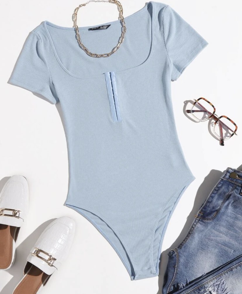 Shein Baby Blue Bodysuit, Women's Fashion, Tops, Others Tops on Carousell