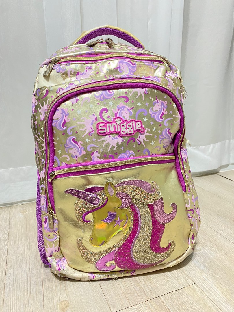 Smiggle backpack gold unicorn primary school