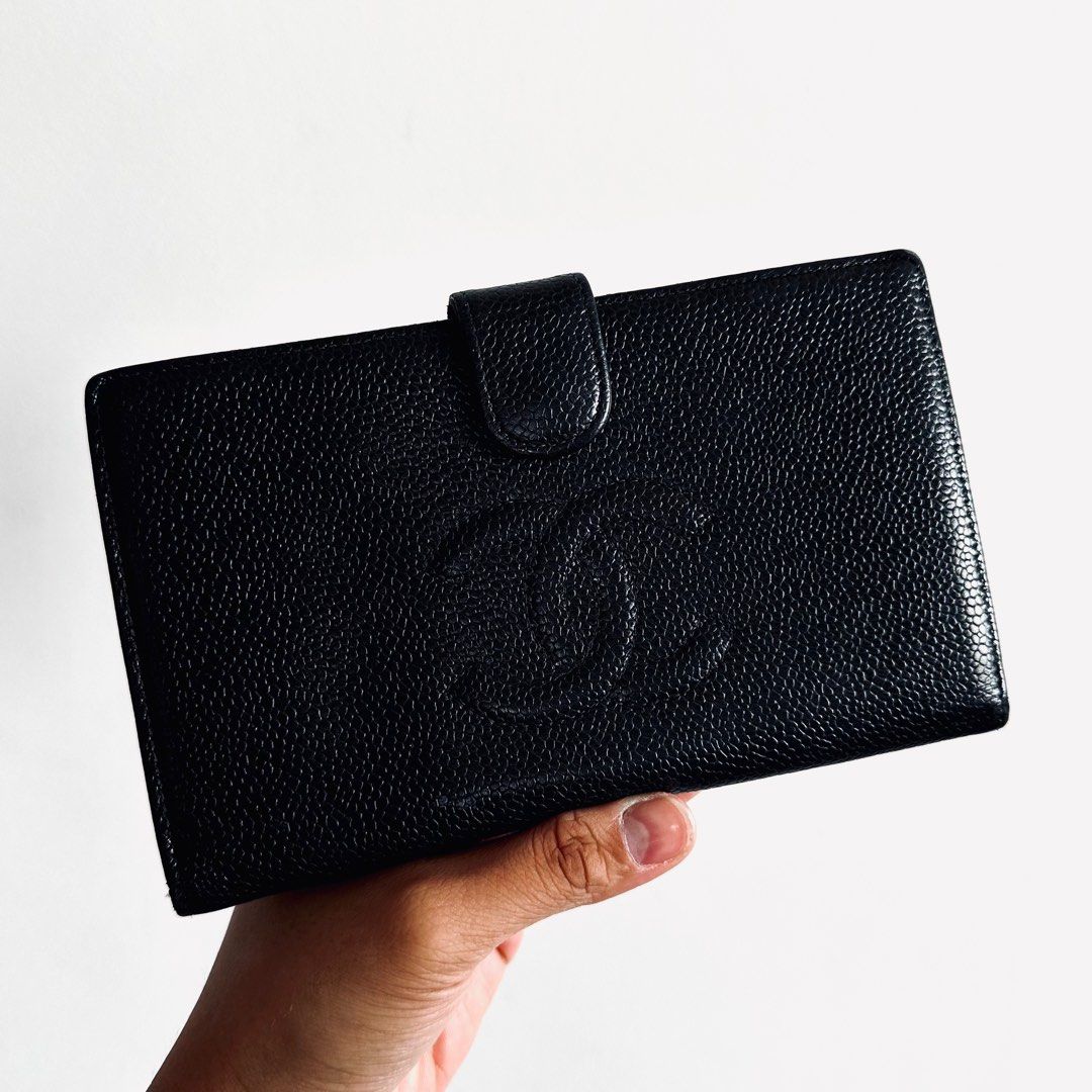 CHANEL Black Caviar Leather CC Logo Long Snap Bifold Wallet 2010 W/Box -  Chelsea Vintage Couture