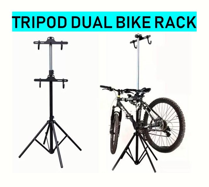 Tripod Dual Bike Rack Bicycle Rack Bike Rack Bicycle Stand Bike Rack Sports Equipment Bicycles Parts Parts Accessories on Carousell