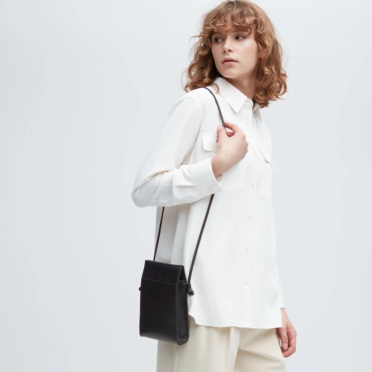 Uniqlo Faux Leather Mini Tool Shoulder Bag (black), Women's Fashion