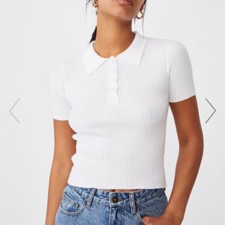 white ribbed button top