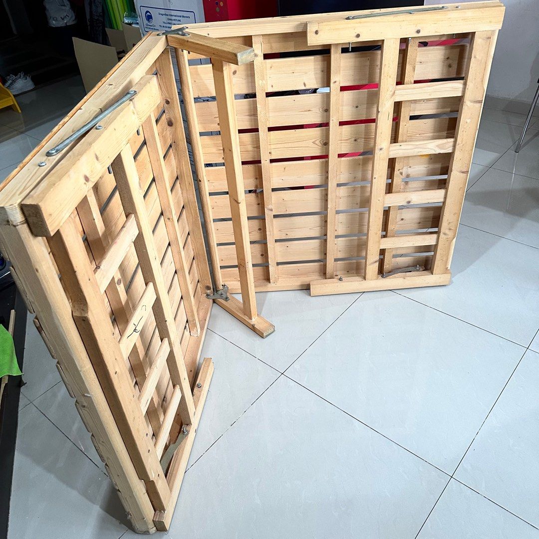 Wooden folding bed frame and mattress, Furniture & Home Living ...