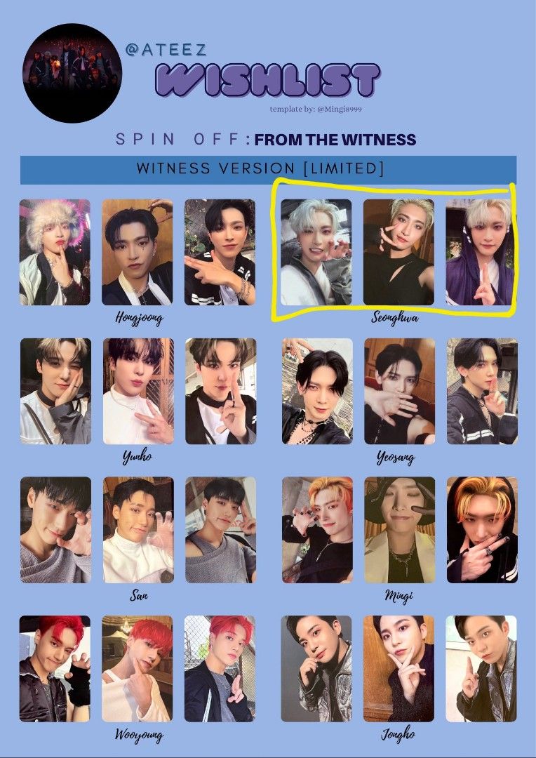 WTS / WTT] ATEEZ Spin Off: From The Witness Photocards, Hobbies