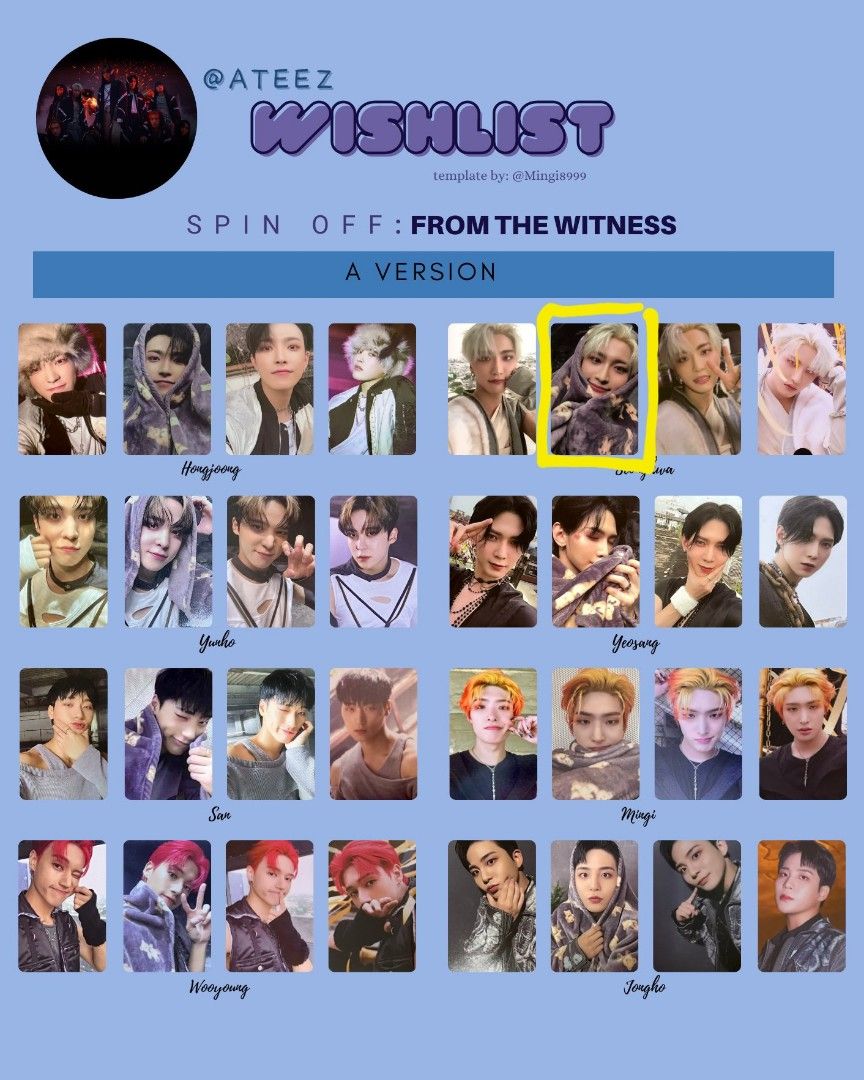 WTS / WTT] ATEEZ Spin Off: From The Witness Photocards, Hobbies