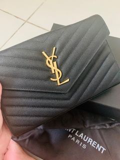 YSL wallet on chain (WOC) in dark grey smog, Luxury, Bags
