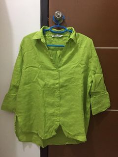 Zara Green Button Down Linen Top