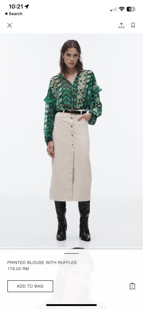Zara printed blouse sale with ruffles