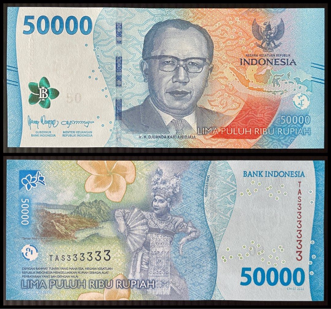 2022 INDONESIA 50,000 50000 RUPIAH TAS 333333 P-167 UNC > DR. H ...