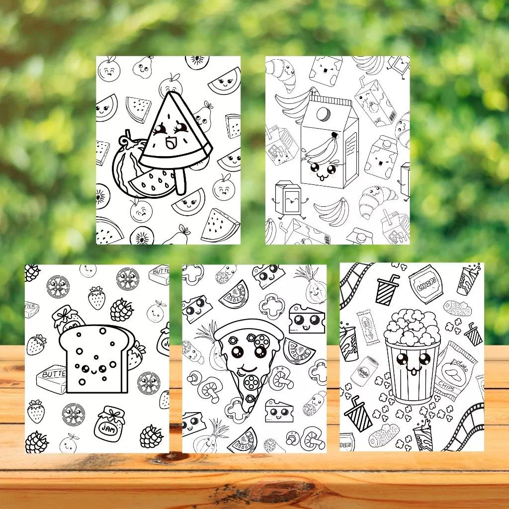 30-pages-food-cute-coloring-pages-doodle-coloring-book-art-paper-a4