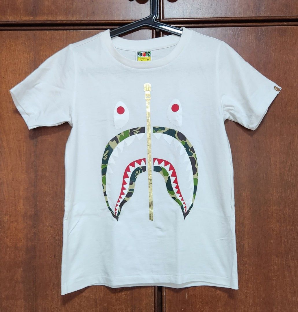 Bape shark tee gold zip hot sale