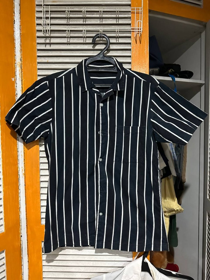 Black with White Strips Polo Shirt on Carousell