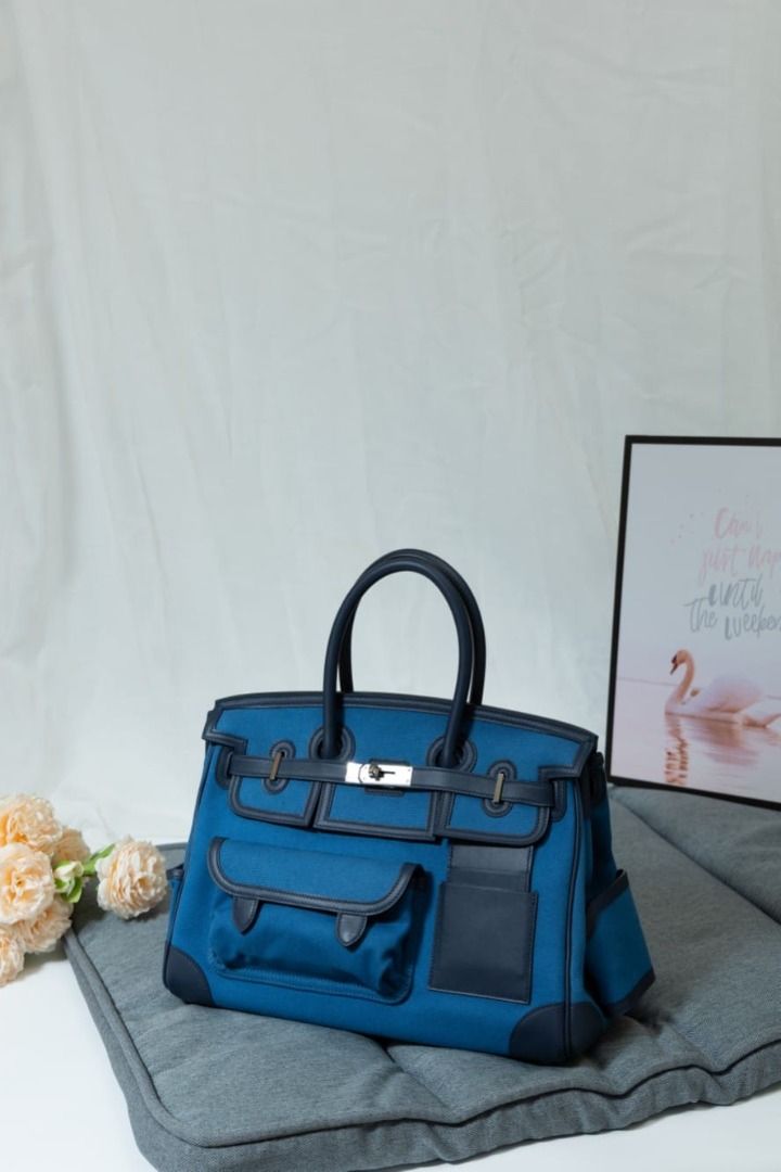 Hermes Birkin Cargo Toile Goeland Sesame 35 Bag Swift Leather Limited Edition