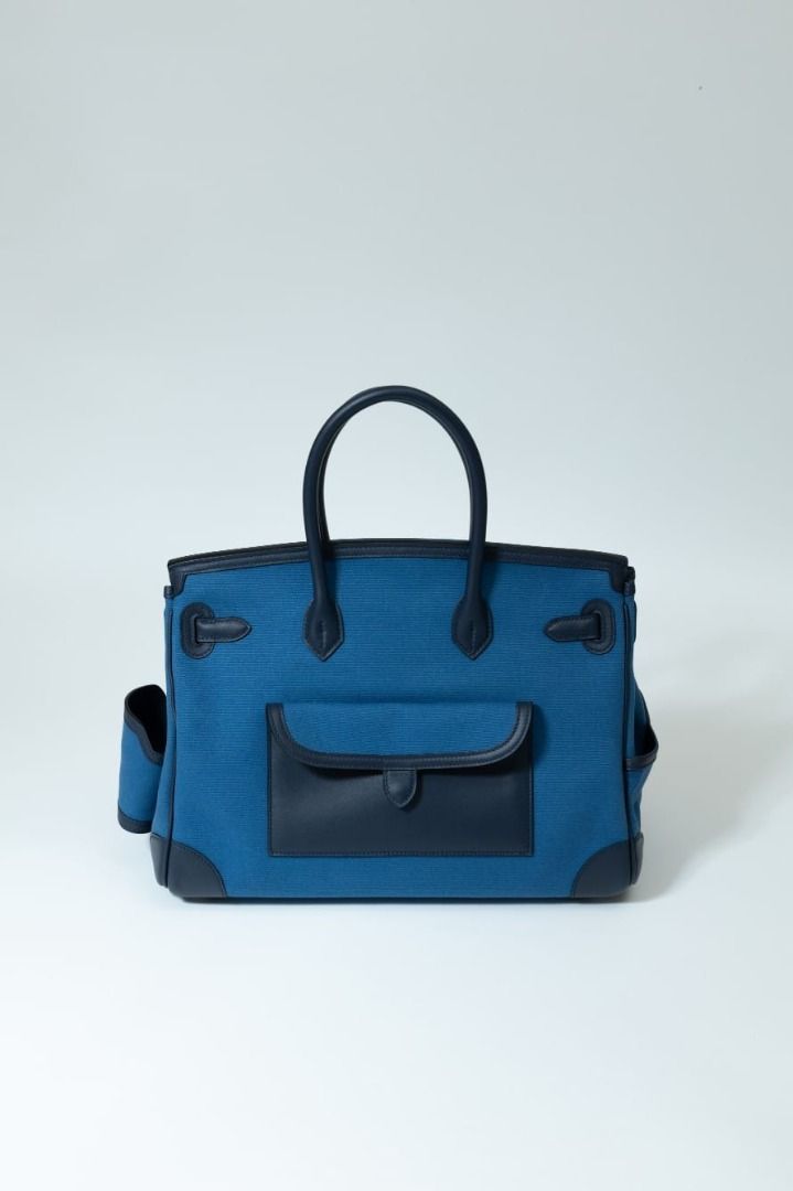 Blue Egee Goeland Toile and Swift Cargo Birkin 35 Palladium