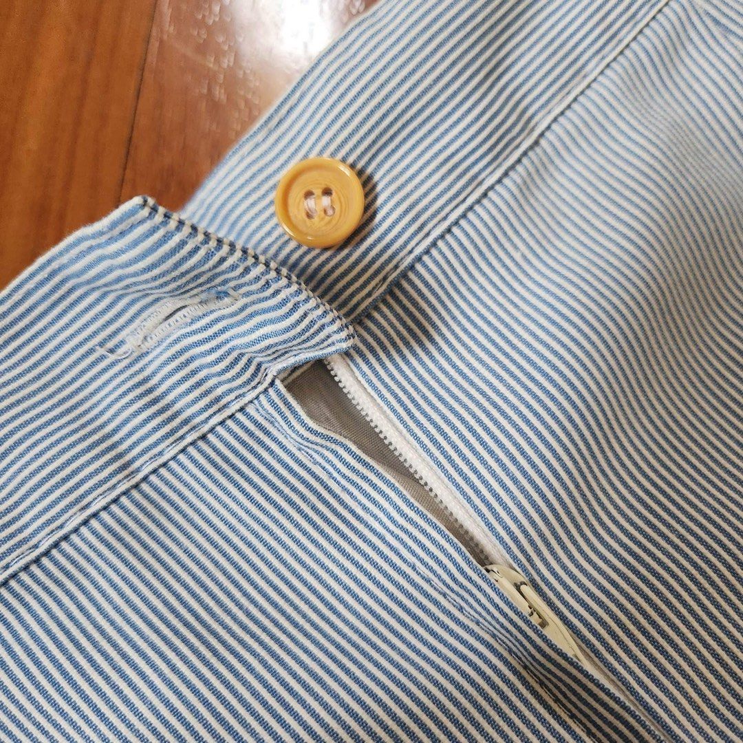 Blue Stripe Straight Office Skirt (Category: Skirts) located in Marikina City. Submitted by bodegadiaries (Listing ID 1225223159, Image 2). Description: Info: - FREE with purchase of other listings 350 and up (just indicate in chat to claim!) - see last pics for dimes - has two small stains, has holes in lining but could be removed and still wearable MOP: - BPI / GCash Courier: - Gogoexpress / J&T / Lalamove - Shipping fee c/o Buyer PS: - Clothes