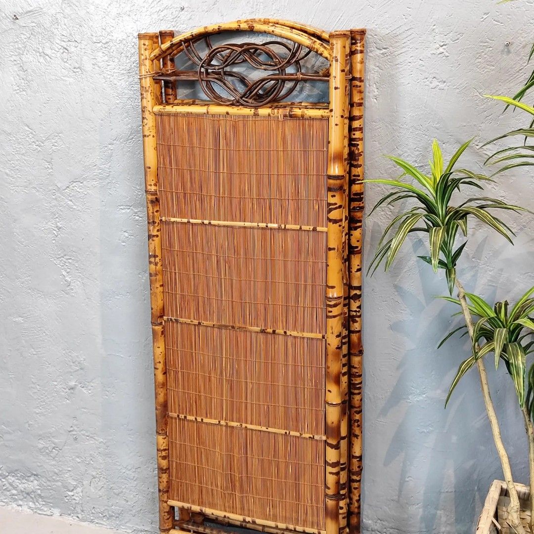 Boho tiger bamboo vintage folding room divider screen, 4panel This is