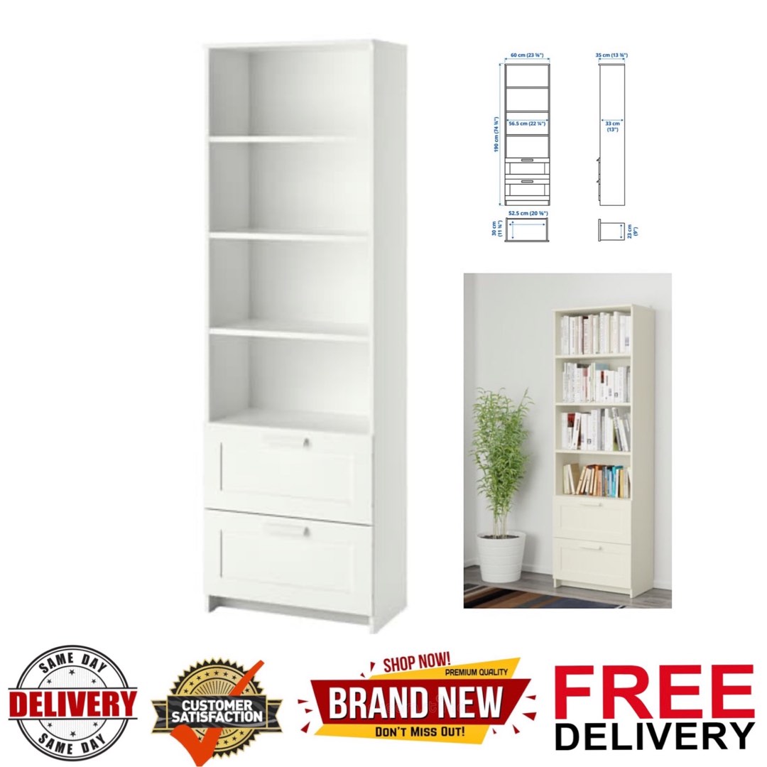 Bookcase, Bookshelf, BRIMNES Bookcase White, 60x190, Furniture & Home