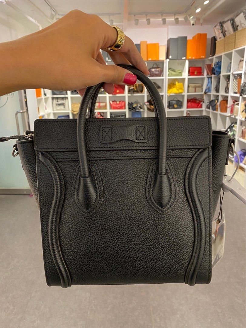 Celine nano online luggage drummed leather