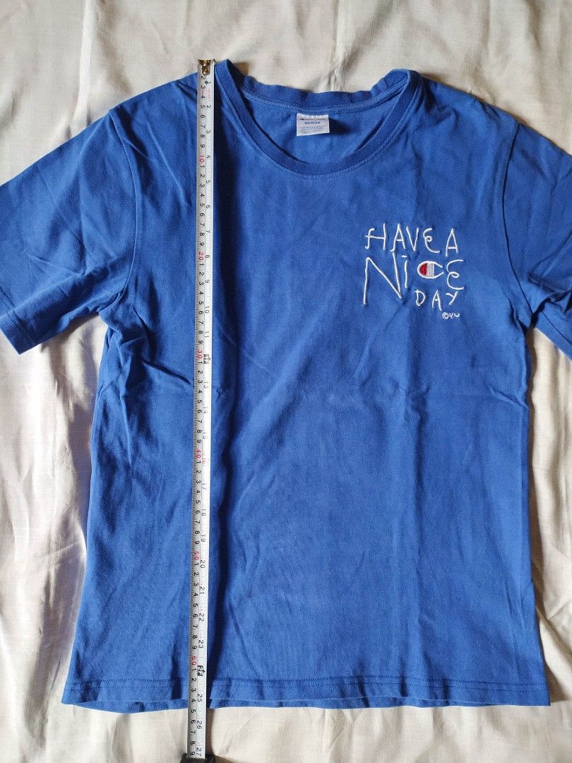 Champion Blue T Shirt (Category: Tshirts & Polo Shirts ) located in Pasig City. Submitted by elabart (Listing ID 1225148204, Image 3). Description: - Size M - 100% cotton fabric length: 25" width: 18" - sf c/o buyer.