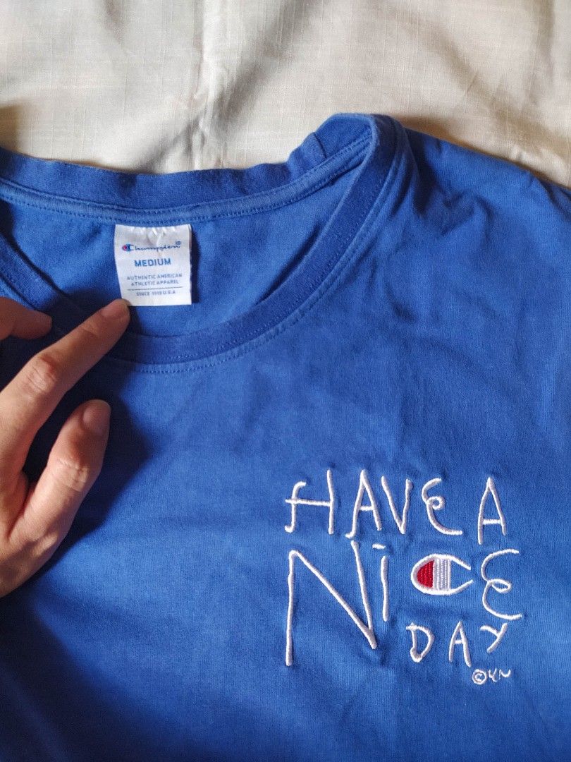 Champion Blue T Shirt (Category: Tshirts & Polo Shirts ) located in Pasig City. Submitted by elabart (Listing ID 1225148204, Image 2). Description: - Size M - 100% cotton fabric length: 25" width: 18" - sf c/o buyer.