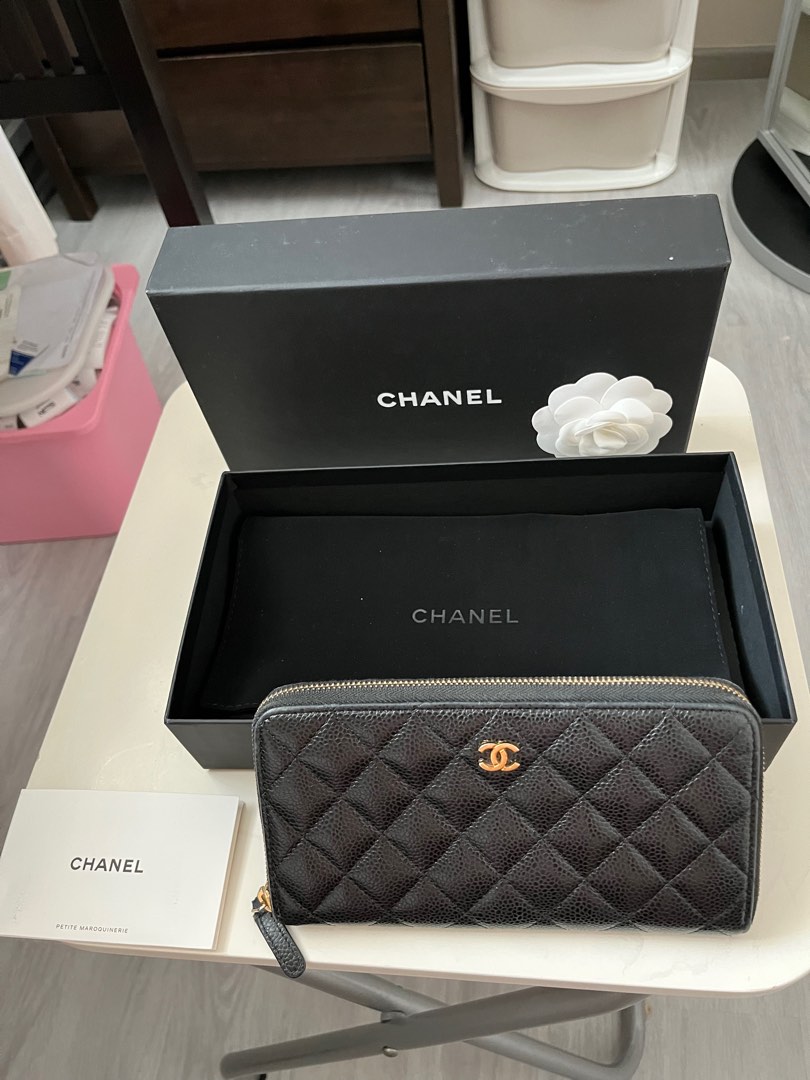 100%AUTH CHANEL Black Caviar Leather Classic Mini Wallet On Chain WOC Gold  HDW