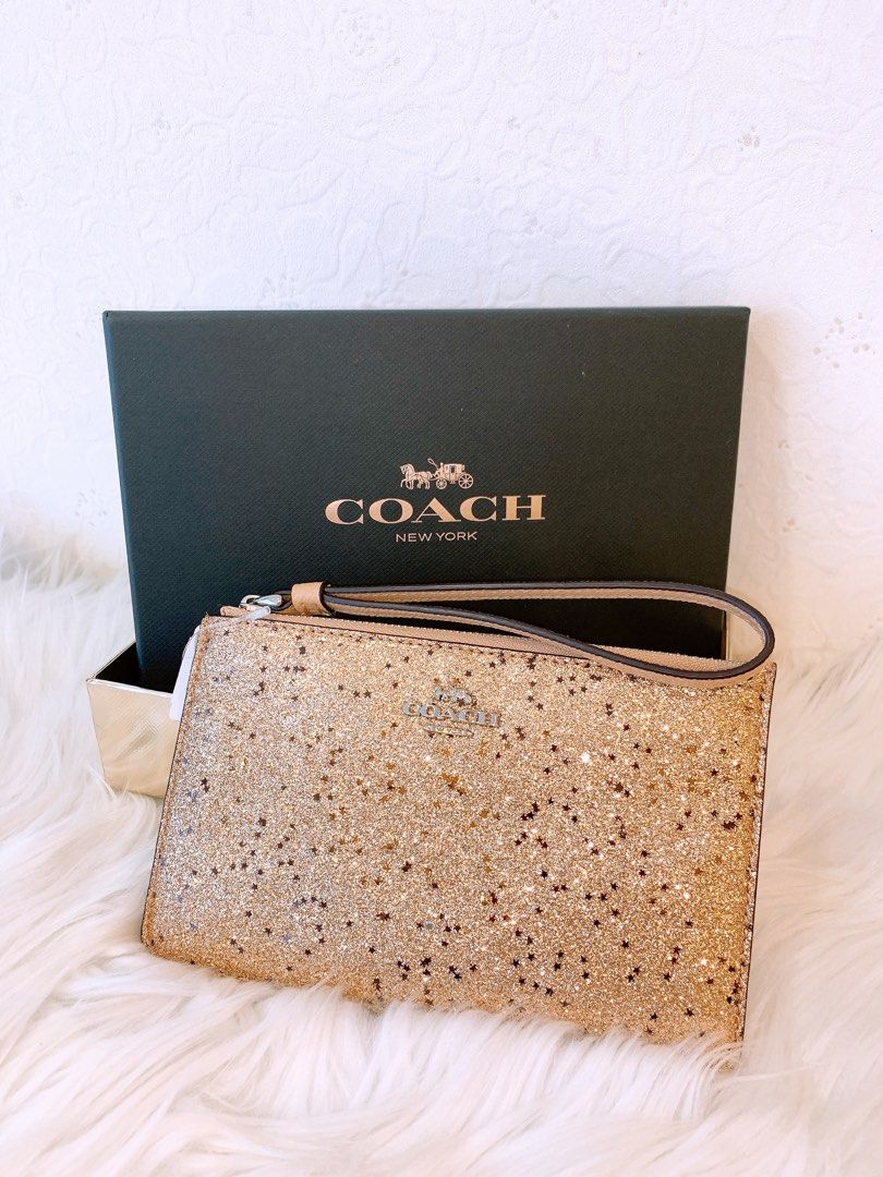 Coach gold glitter cheap wristlet