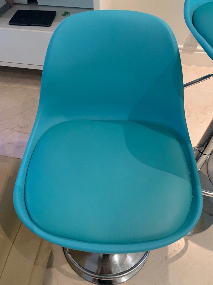 Cobalt blue cushioned bar chairs with stainless steel feet, Furniture