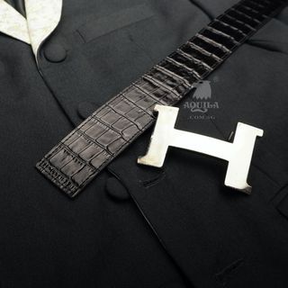 Hermes Noir/Etoupe Chamonix and Togo Leather H Strie Reversible Belt 90 CM  Hermes