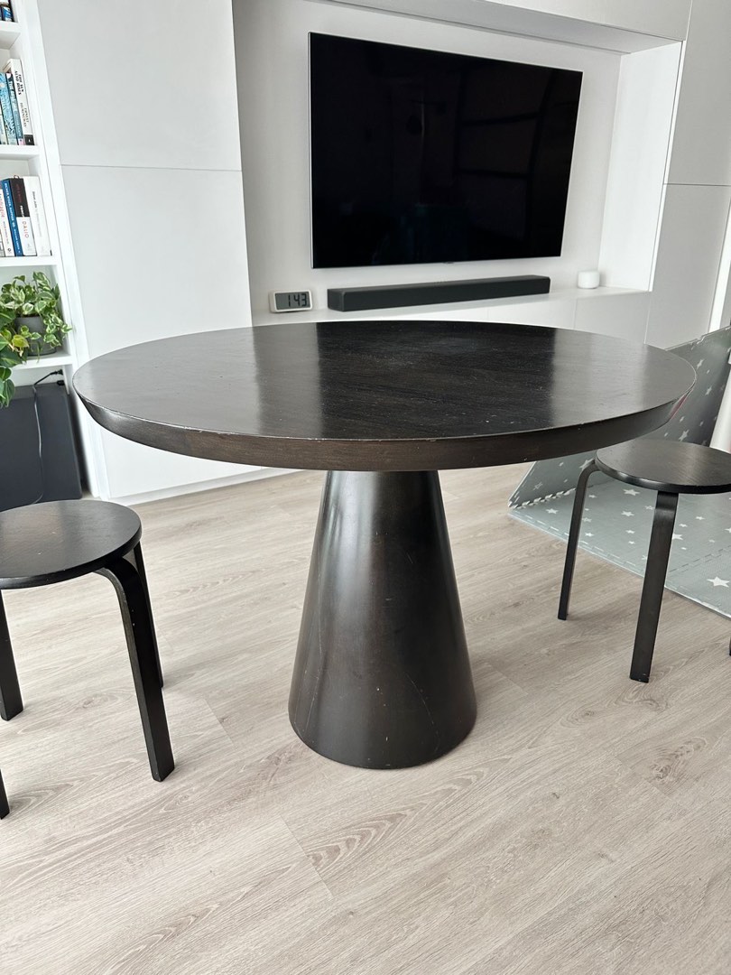 Dark Brown Round Dining Table for 5 Solid KD Tanguile Wood on Carousell