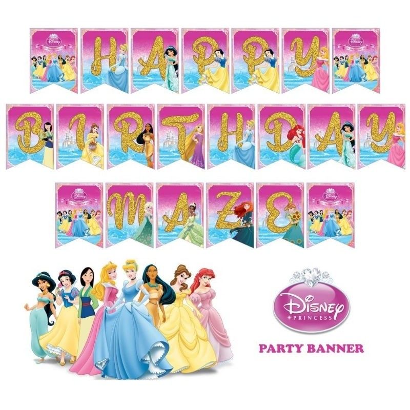 Disney Princess Theme Birthday Party Banner Decoration Personalized ...