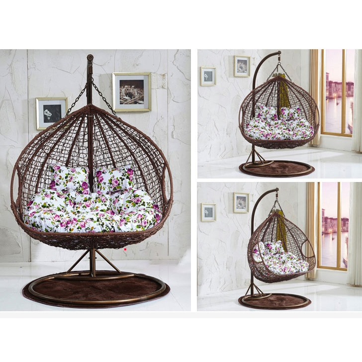 Double Swing Chair Rattan Chair with Cushion, Furniture & Home Living